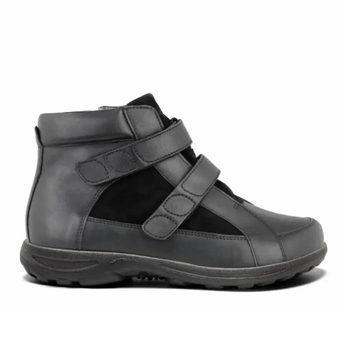 New Feet Boot Velcro Plain Leather Stretch Black Women