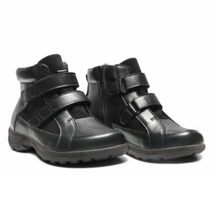 New Feet Boot Velcro Plain Leather Stretch Black Women