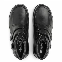 New Feet Boot Velcro Plain Leather Stretch Black Men