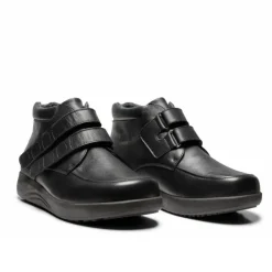 New Feet Boot Velcro Plain Leather Stretch Black Men