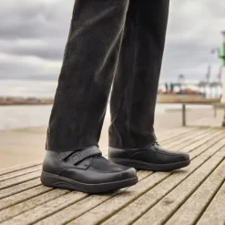 New Feet Boot Velcro Plain Leather Stretch Black Men