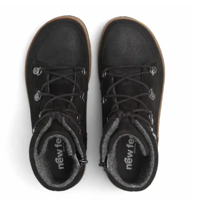 New Feet Boot Zipper/Lace Suede Black Women
