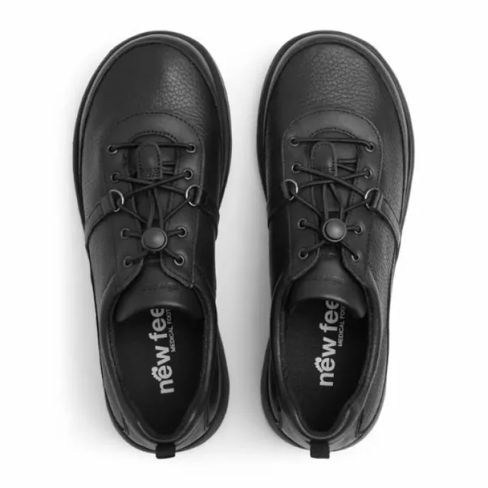 New Feet Leather Elastic Lace Black Women
