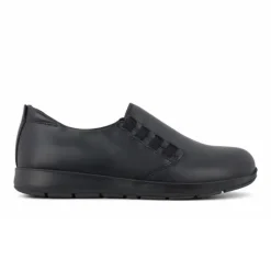New Feet Loafer Elastic Plain Leather Black Women