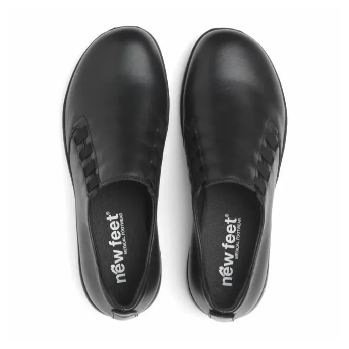 New Feet Loafer Elastic Plain Leather Black Women