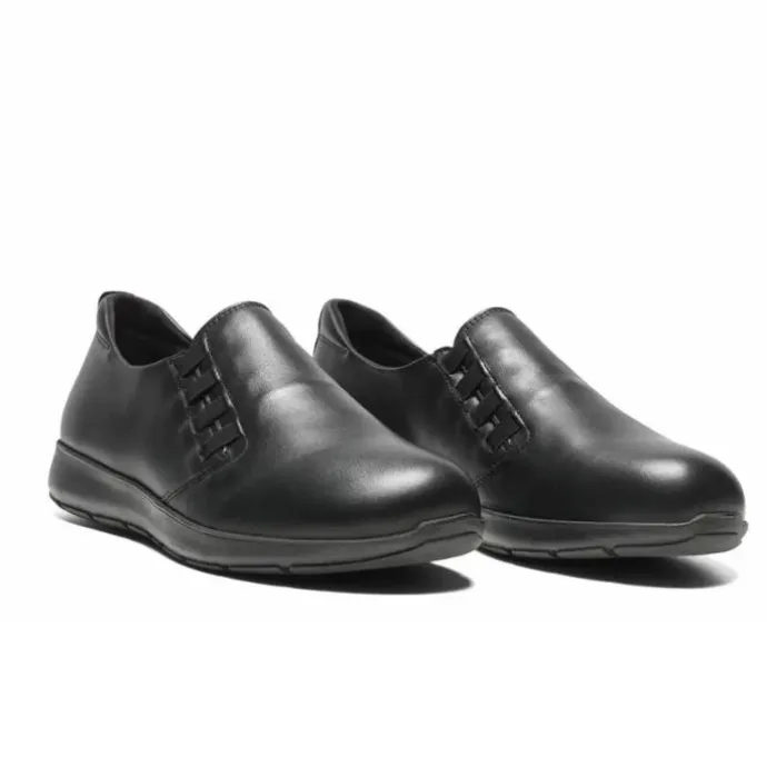 New Feet Loafer Elastic Plain Leather Black Women